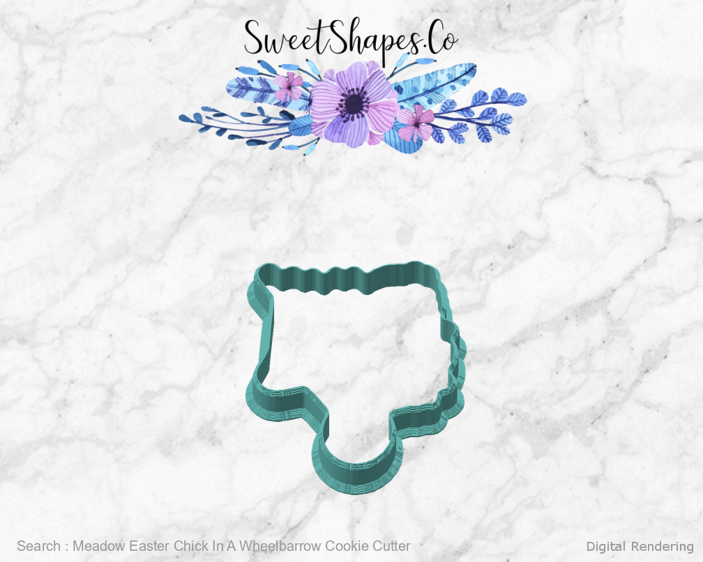 Meadow Easter Chick In A Wheelbarrow Cookie Cutter — angled front view