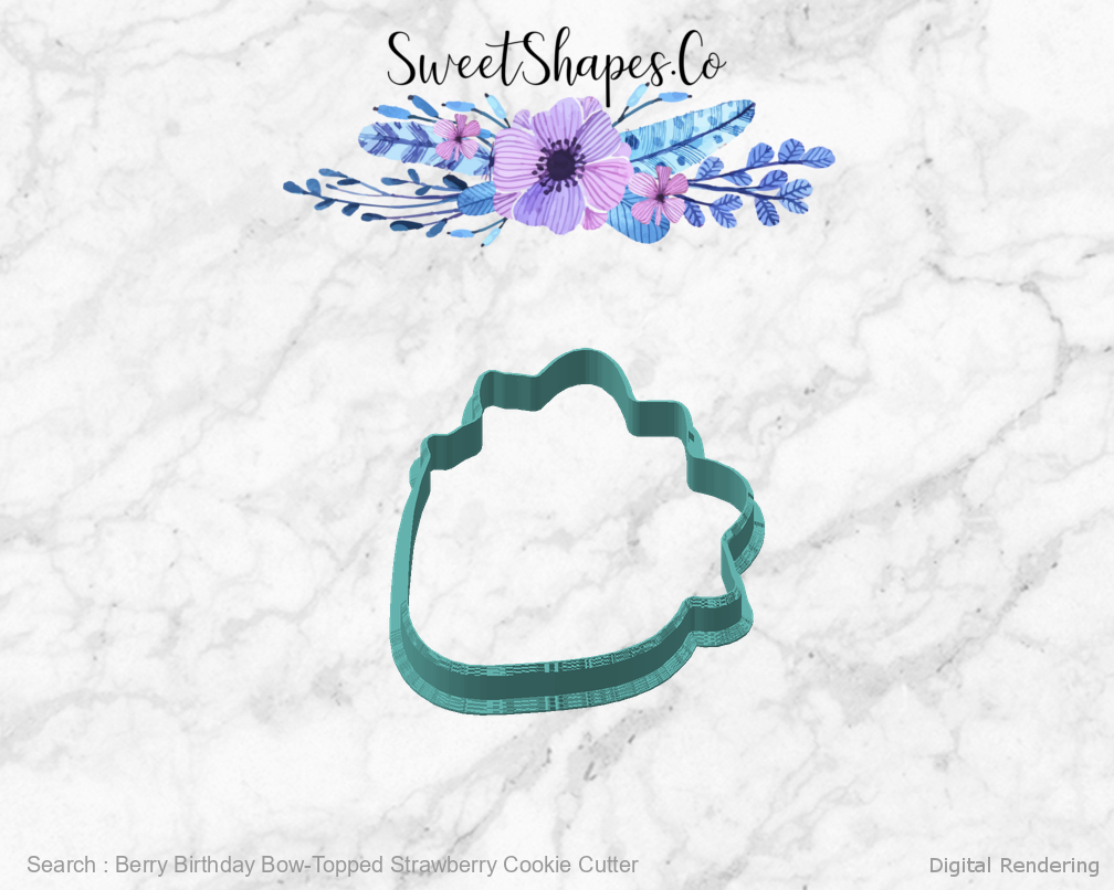 Berry Birthday Bow-Topped Strawberry Cookie Cutter — angled front view