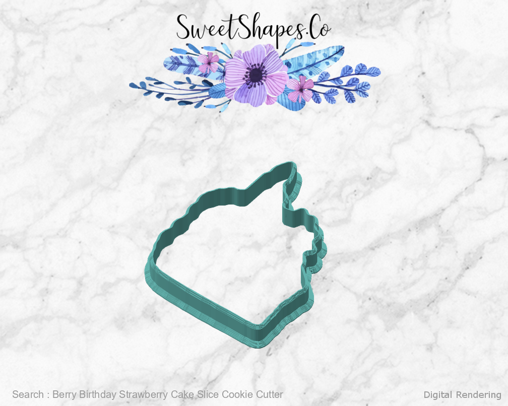 Berry Birthday Strawberry Cake Slice Cookie Cutter — angled front view