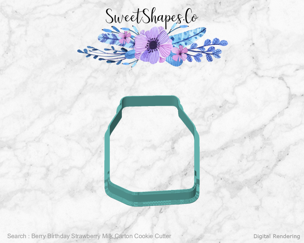Berry Birthday Strawberry Milk Carton Cookie Cutter — front view
