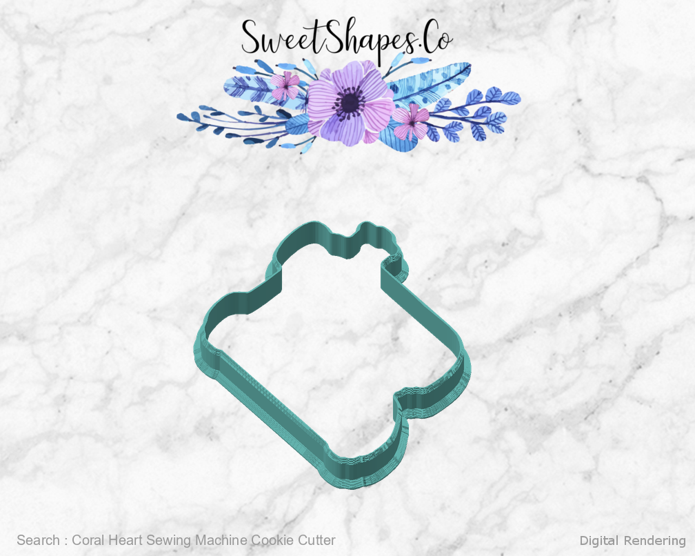 Coral Heart Sewing Machine Cookie Cutter — angled front view