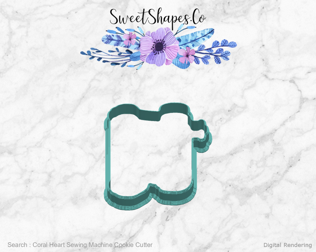 Coral Heart Sewing Machine Cookie Cutter — right view