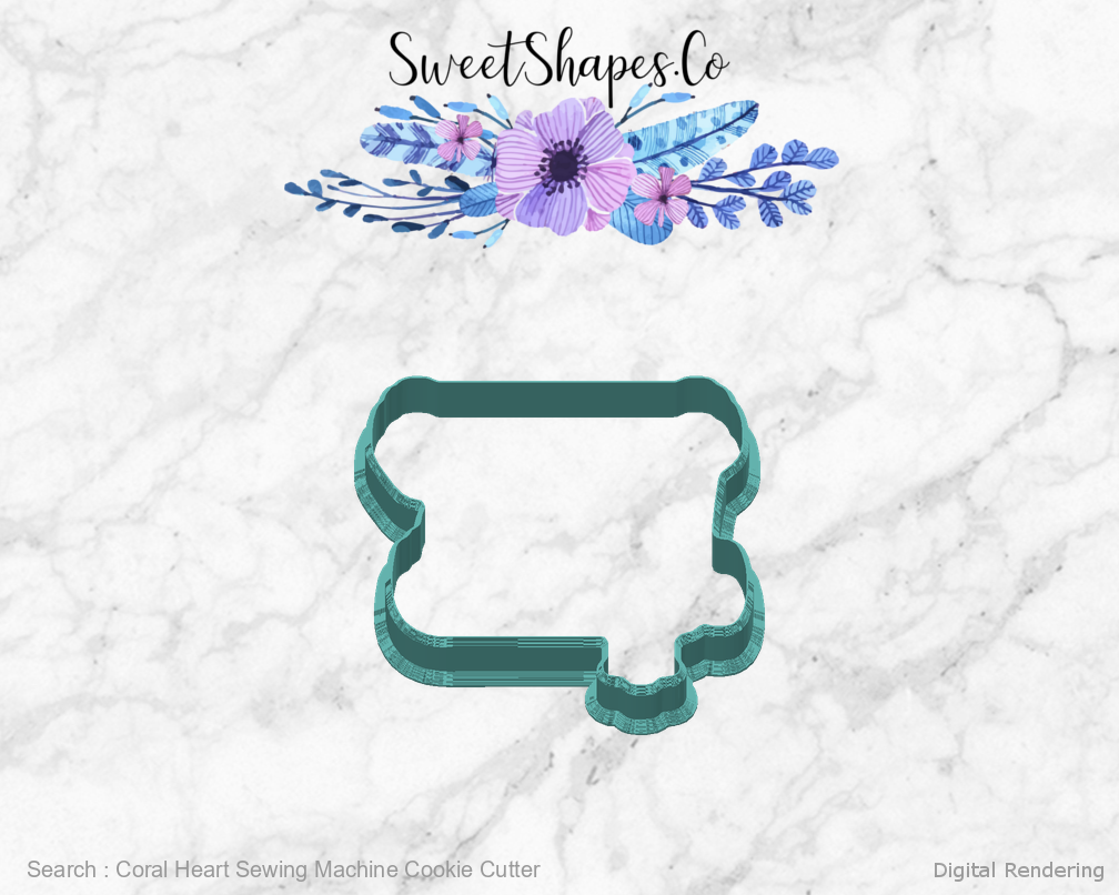 Coral Heart Sewing Machine Cookie Cutter — back view