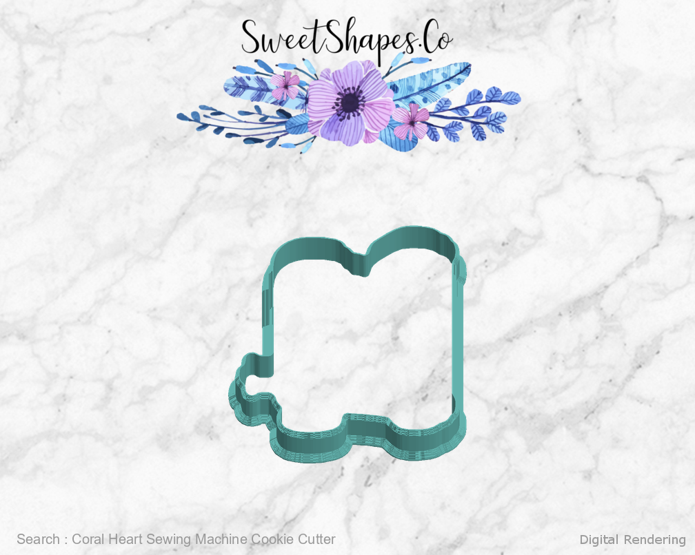 Coral Heart Sewing Machine Cookie Cutter — left view