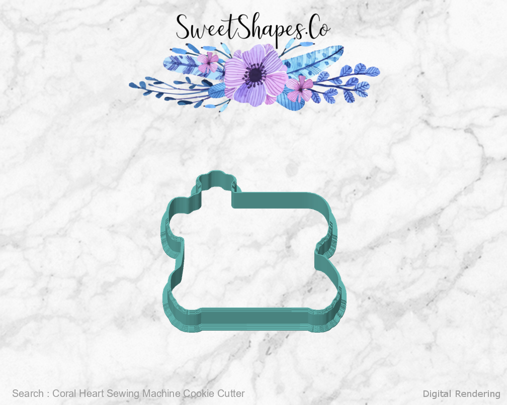 Coral Heart Sewing Machine Cookie Cutter — front view