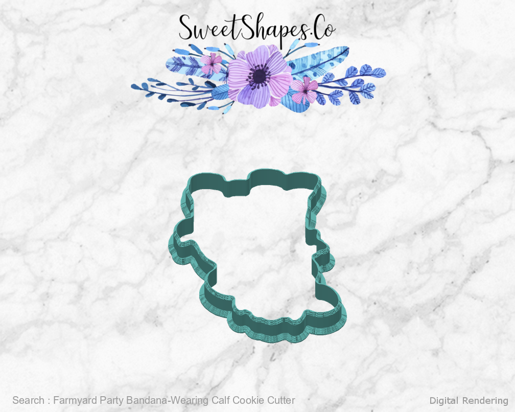 Farmyard Party Bandana-Wearing Calf Cookie Cutter — back view