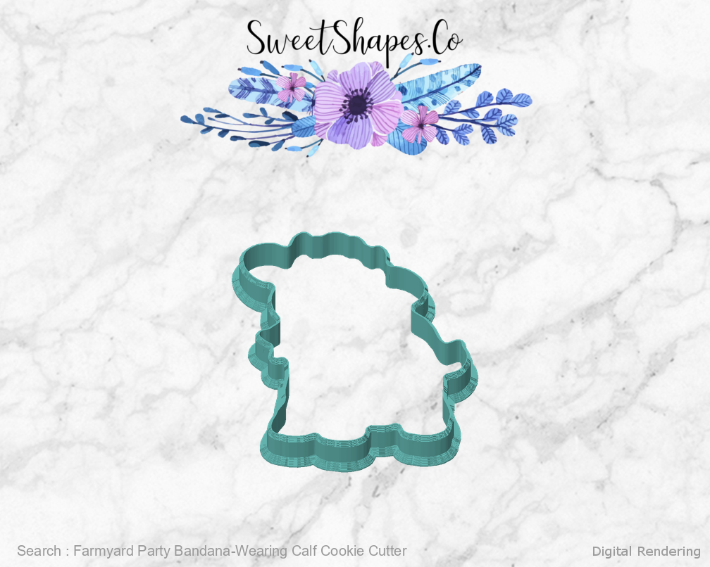 Farmyard Party Bandana-Wearing Calf Cookie Cutter — front view