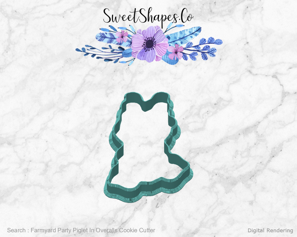 Farmyard Party Piglet In Overalls Cookie Cutter — back view