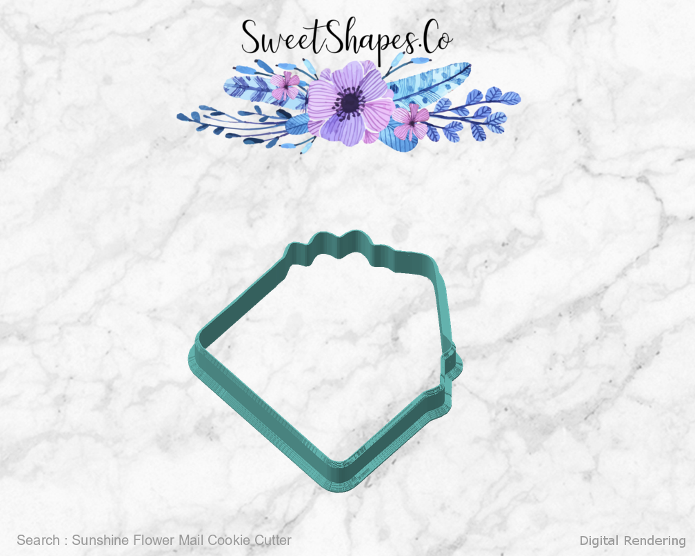 Sunshine Flower Mail Cookie Cutter — angled front view
