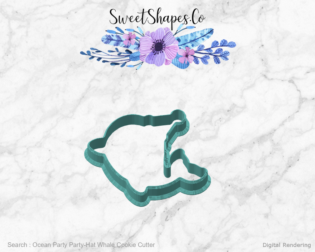 Ocean Party Party-Hat Whale Cookie Cutter — angled front view