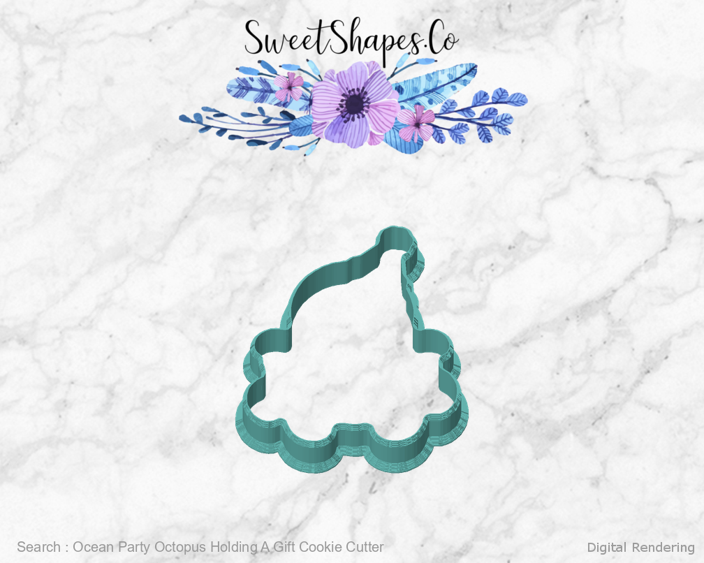 Ocean Party Octopus Holding A Gift Cookie Cutter — front view