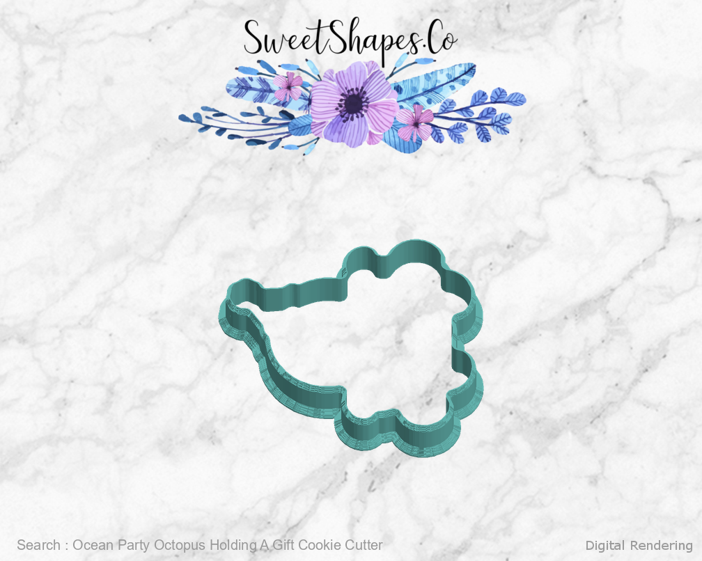 Ocean Party Octopus Holding A Gift Cookie Cutter — left view