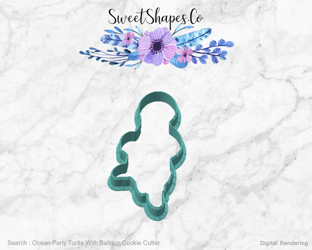 Ocean Party Turtle With Balloon Cookie Cutter — angled front view