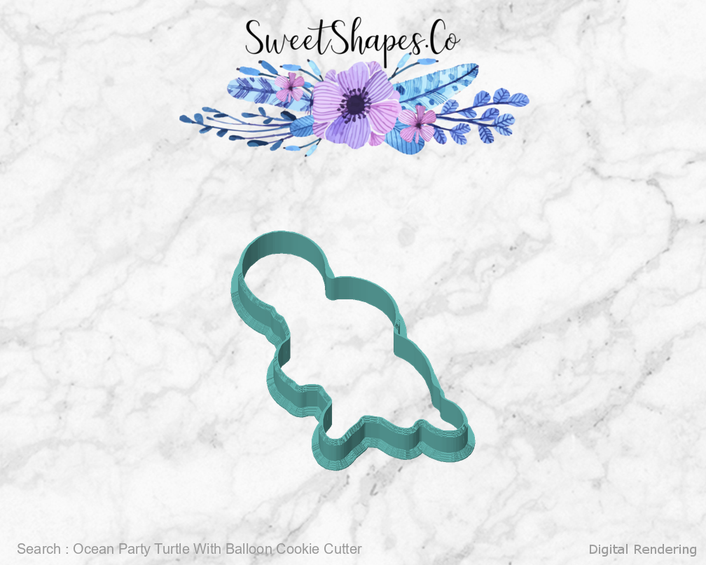 Ocean Party Turtle With Balloon Cookie Cutter — front view