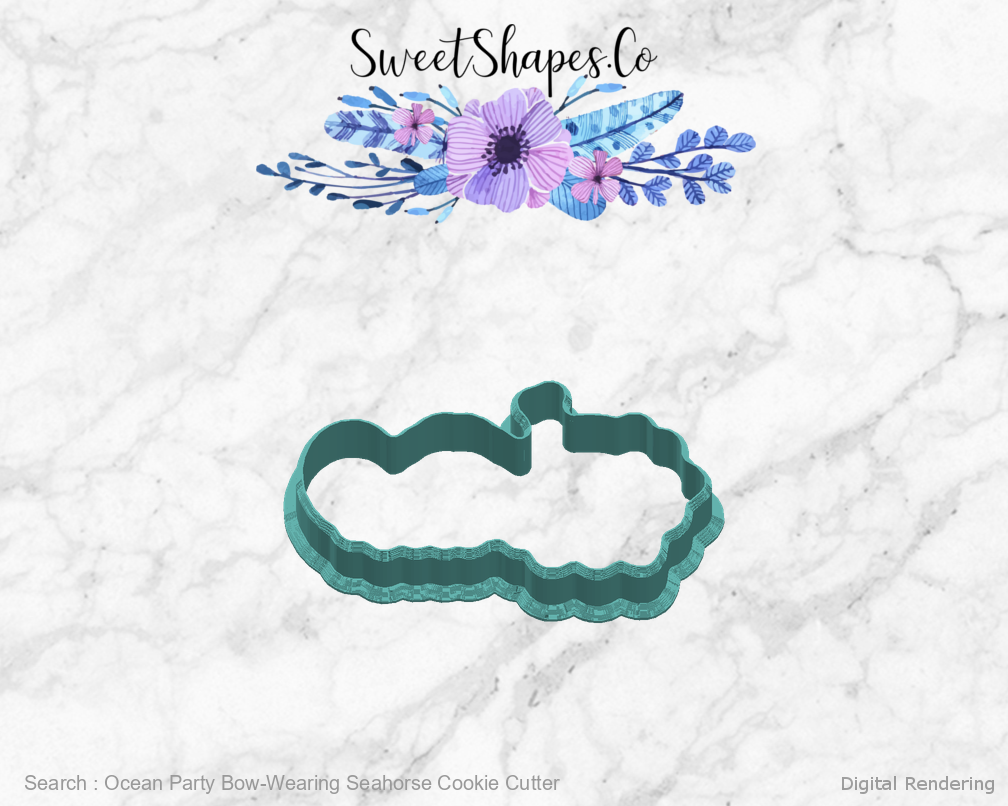 Ocean Party Bow-Wearing Seahorse Cookie Cutter — right view