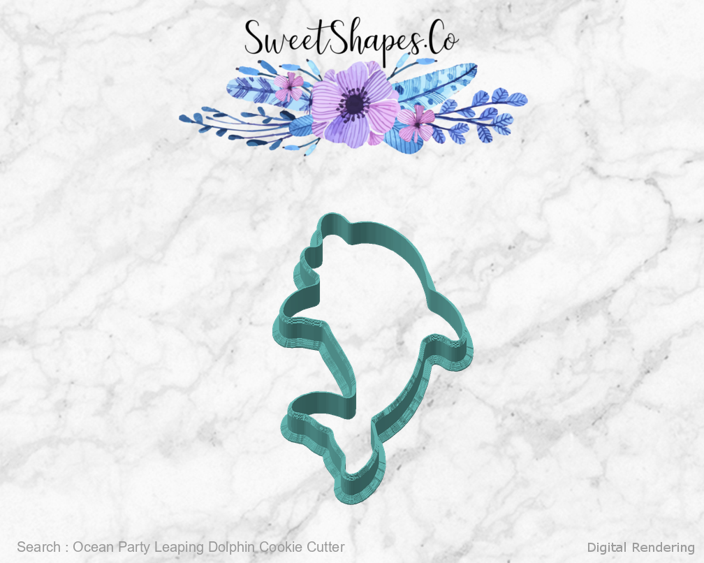 Ocean Party Leaping Dolphin Cookie Cutter — angled front view