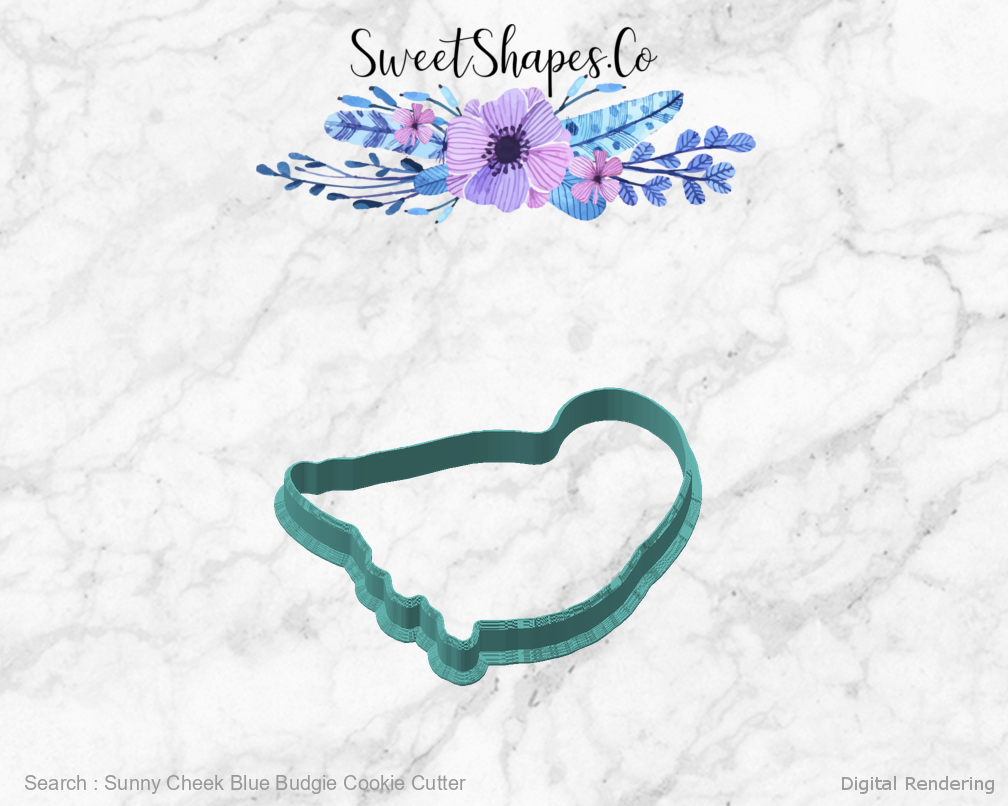 Sunny Cheek Blue Budgie Cookie Cutter — angled front view