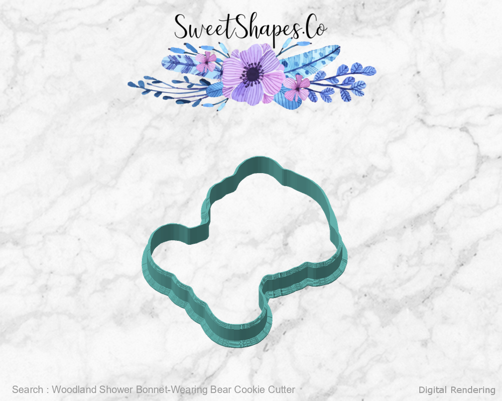 Woodland Shower Bonnet-Wearing Bear Cookie Cutter — angled front view