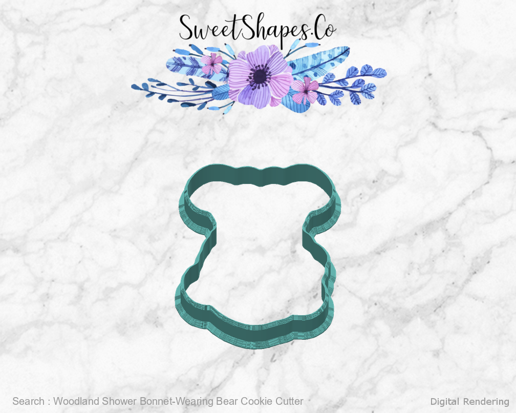 Woodland Shower Bonnet-Wearing Bear Cookie Cutter — back view