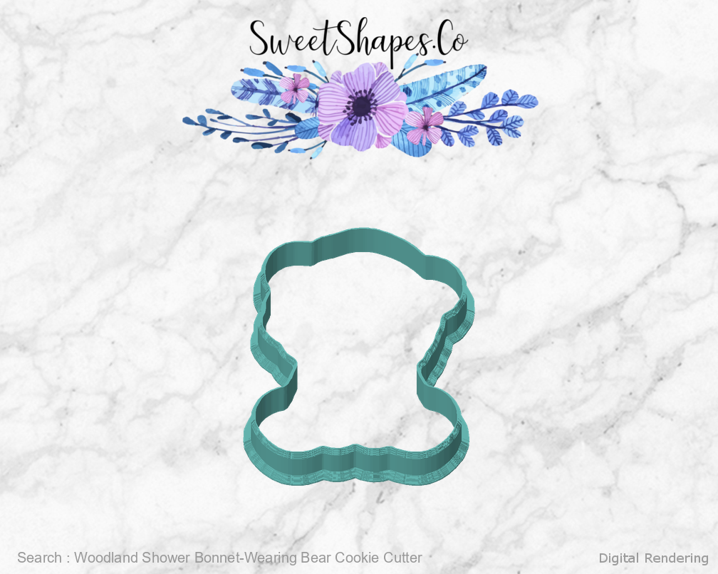 Woodland Shower Bonnet-Wearing Bear Cookie Cutter — front view
