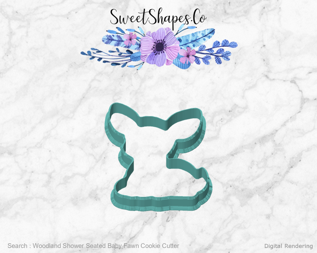 Woodland Shower Seated Baby Fawn Cookie Cutter — front view
