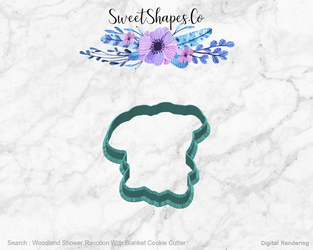 Woodland Shower Raccoon With Blanket Cookie Cutter — back view