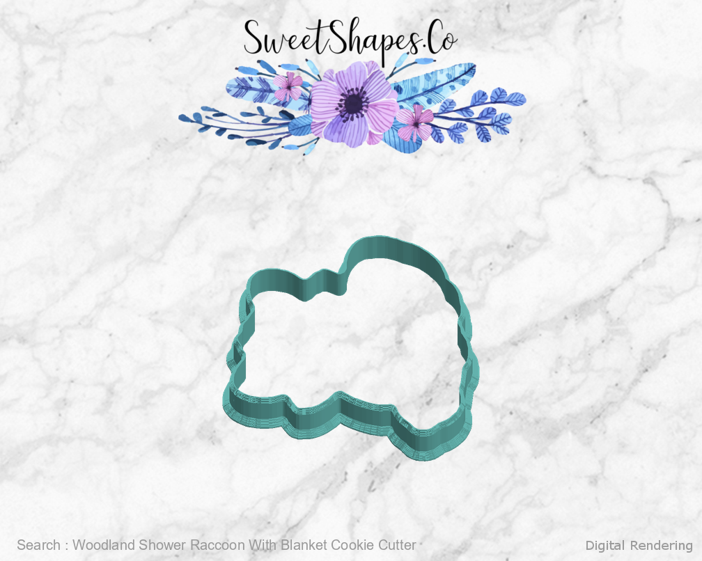 Woodland Shower Raccoon With Blanket Cookie Cutter — left view