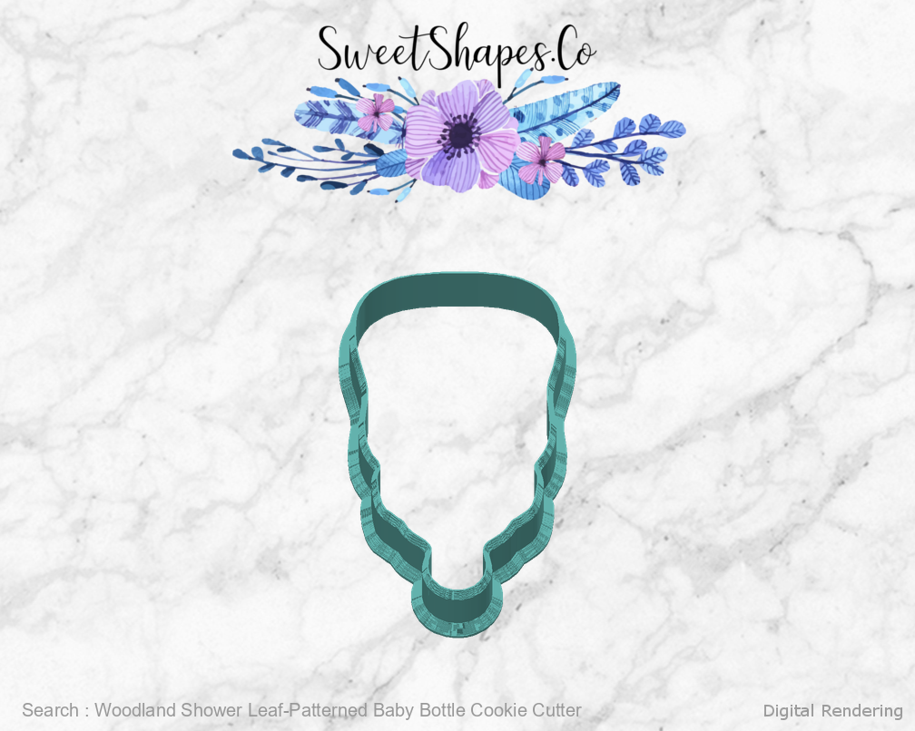 Woodland Shower Leaf-Patterned Baby Bottle Cookie Cutter — back view