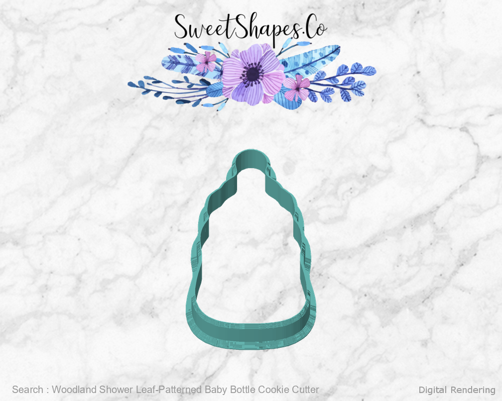 Woodland Shower Leaf-Patterned Baby Bottle Cookie Cutter — front view