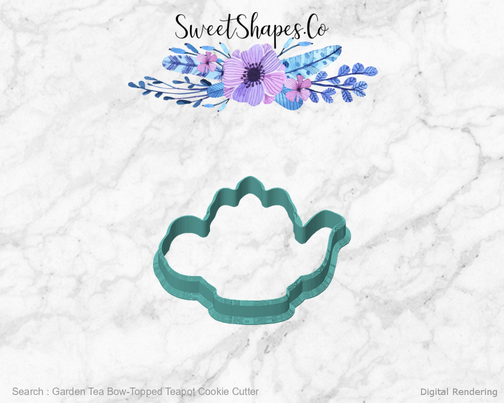 Garden Tea Bow-Topped Teapot Cookie Cutter — front view