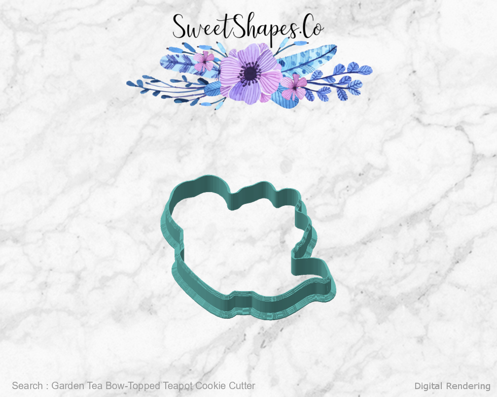 Garden Tea Bow-Topped Teapot Cookie Cutter — angled front view