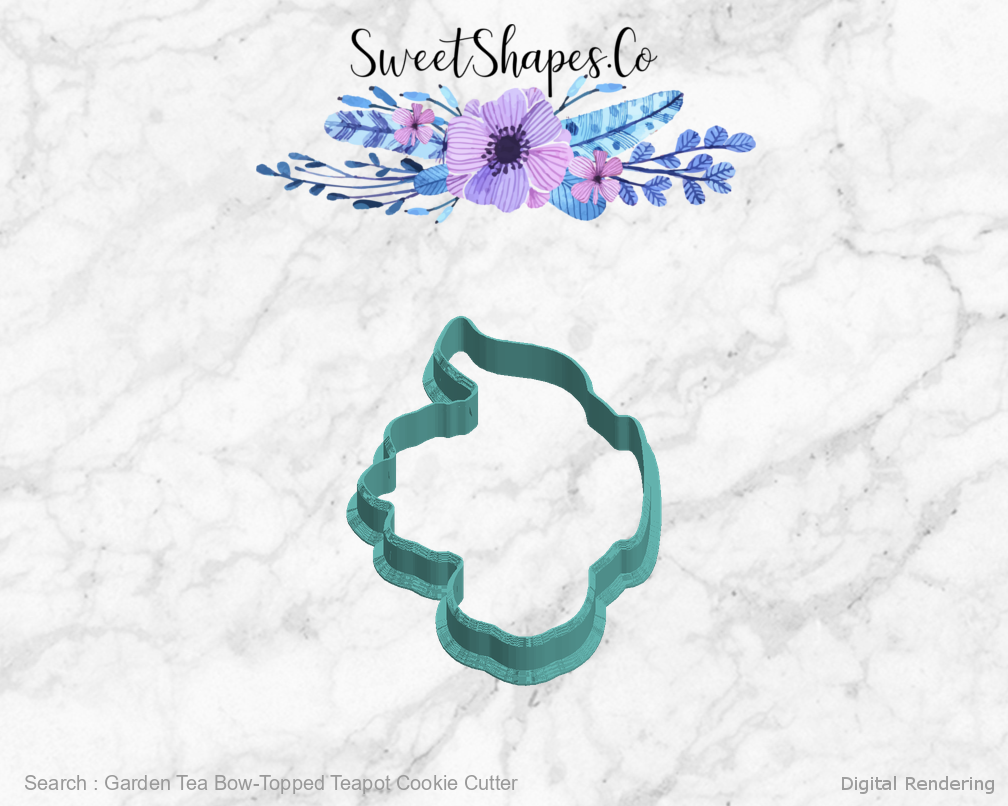 Garden Tea Bow-Topped Teapot Cookie Cutter — left view