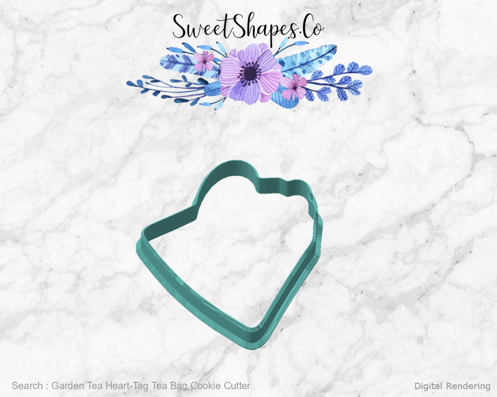 Garden Tea Heart-Tag Tea Bag Cookie Cutter — angled front view