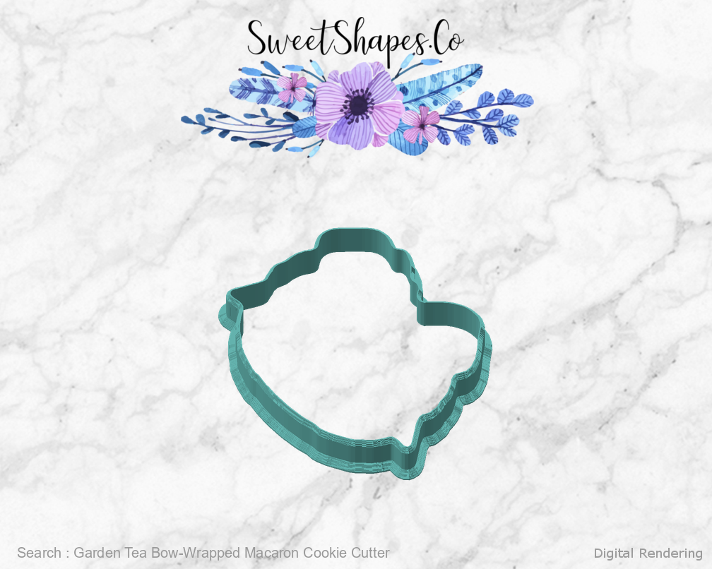 Garden Tea Bow-Wrapped Macaron Cookie Cutter — angled front view