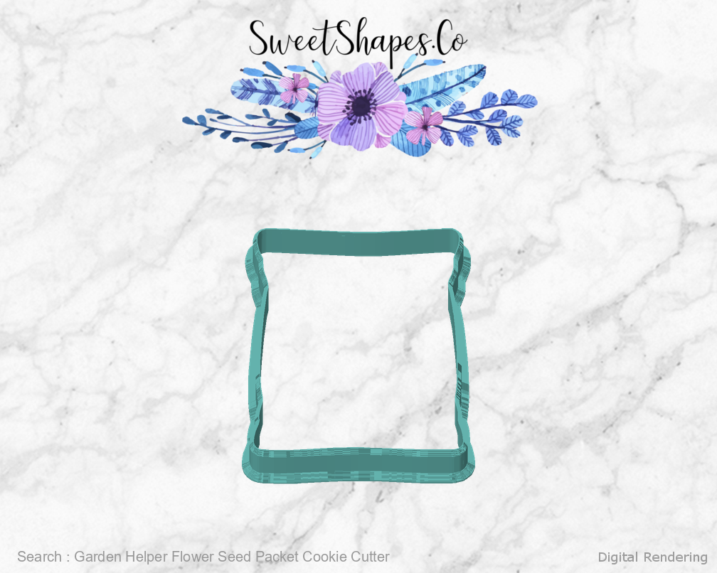 Garden Helper Flower Seed Packet Cookie Cutter — front view