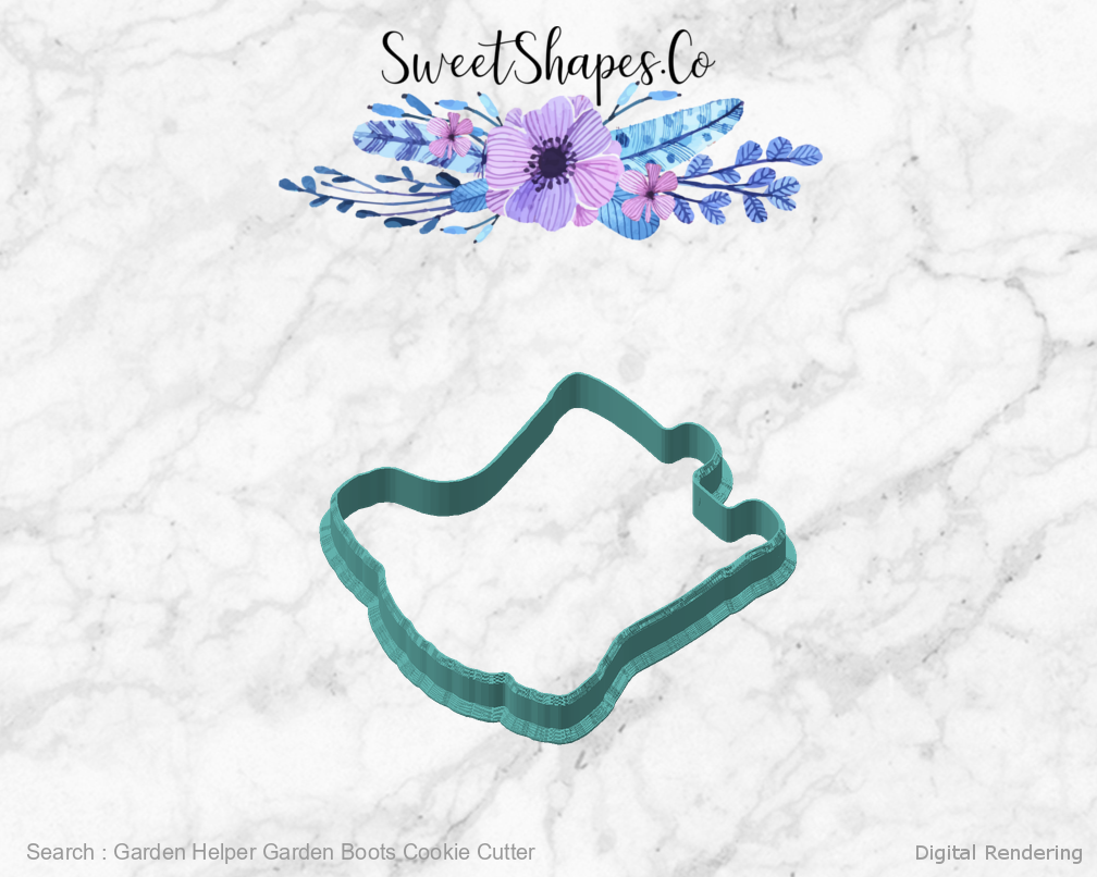 Garden Helper Garden Boots Cookie Cutter — angled front view