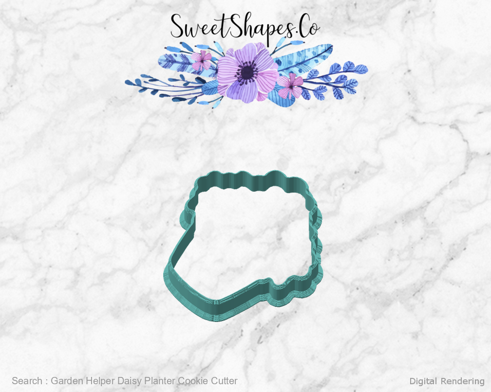 Garden Helper Daisy Planter Cookie Cutter — angled front view