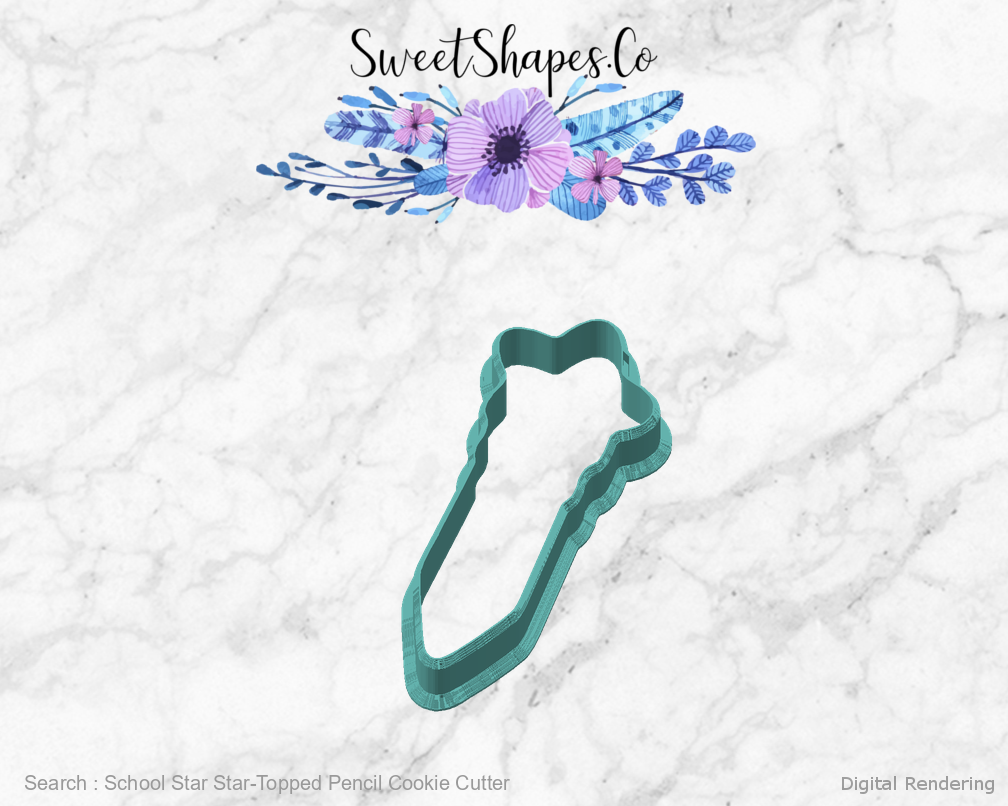 School Star Star-Topped Pencil Cookie Cutter — angled front view