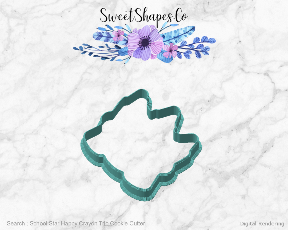School Star Happy Crayon Trio Cookie Cutter — angled front view