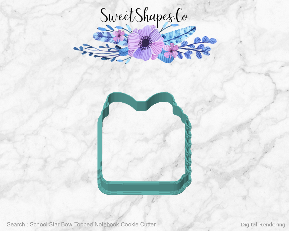 School Star Bow-Topped Notebook Cookie Cutter — front view