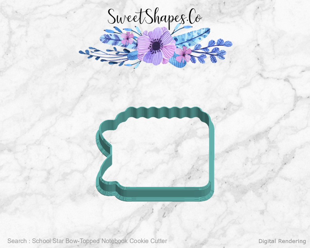 School Star Bow-Topped Notebook Cookie Cutter — left view