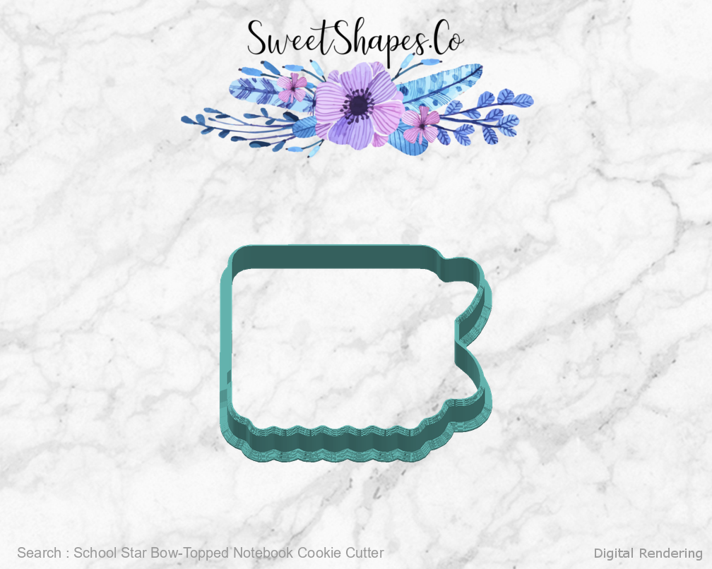 School Star Bow-Topped Notebook Cookie Cutter — right view