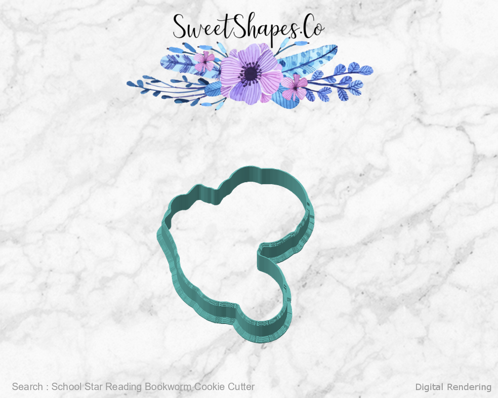 School Star Reading Bookworm Cookie Cutter — angled front view