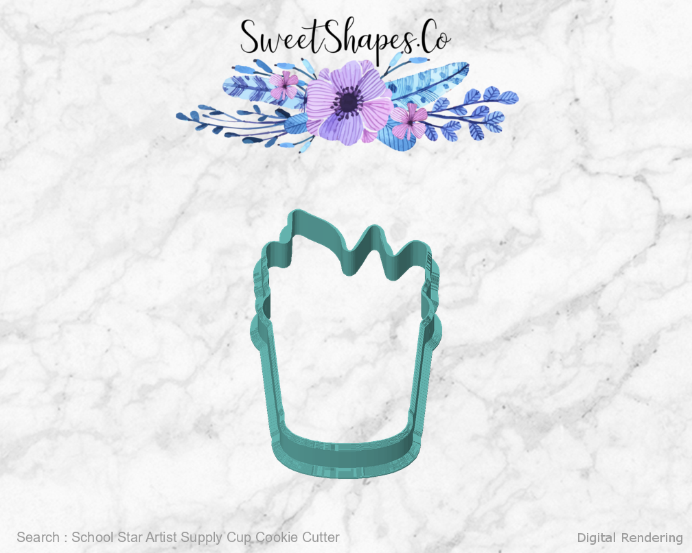 School Star Artist Supply Cup Cookie Cutter — front view