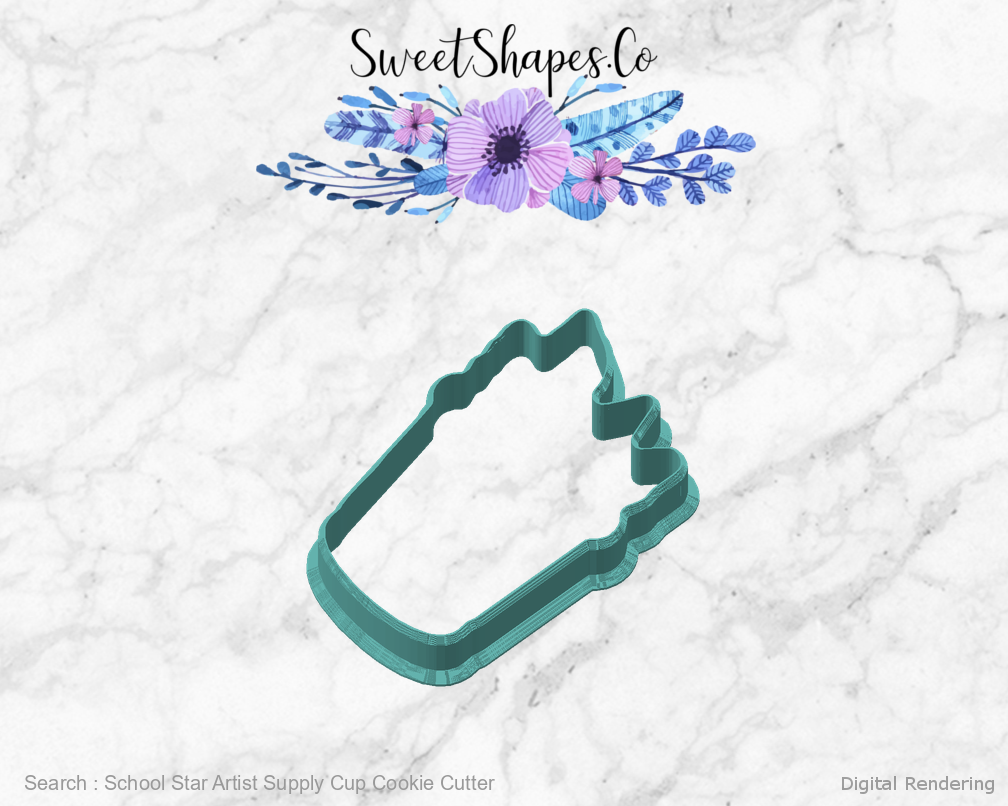 School Star Artist Supply Cup Cookie Cutter — angled front view