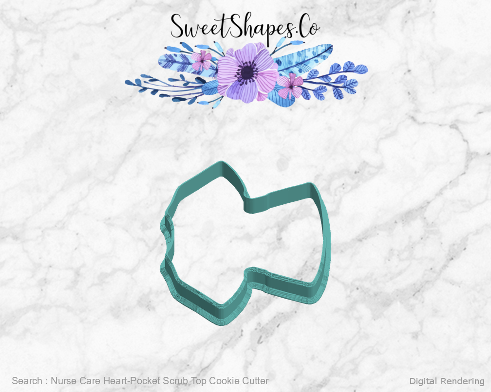 Nurse Care Heart-Pocket Scrub Top Cookie Cutter — left view