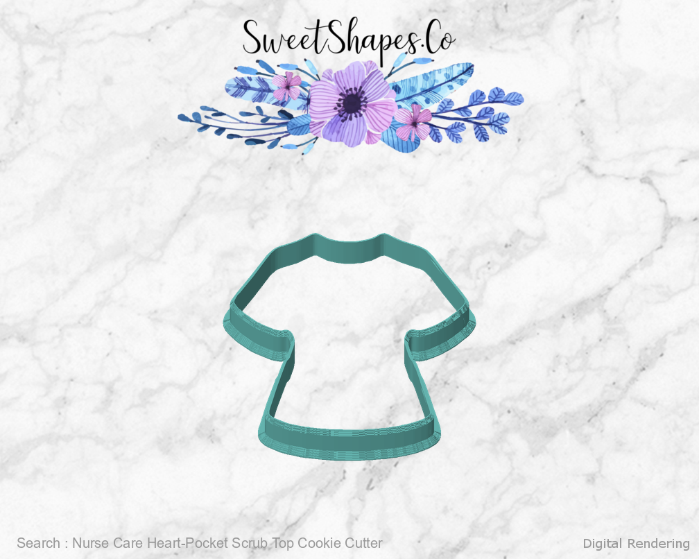 Nurse Care Heart-Pocket Scrub Top Cookie Cutter — front view