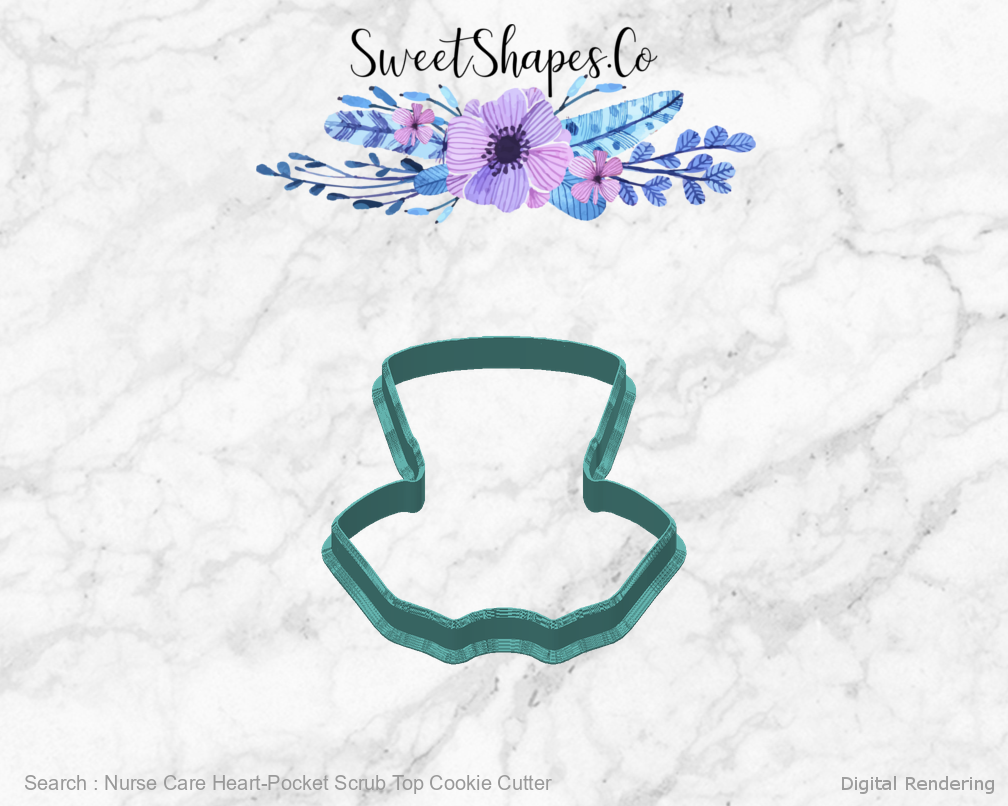 Nurse Care Heart-Pocket Scrub Top Cookie Cutter — back view
