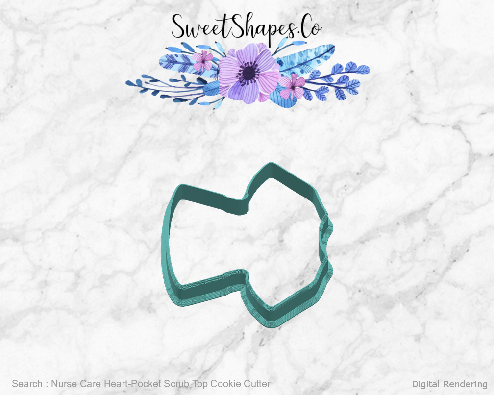 Nurse Care Heart-Pocket Scrub Top Cookie Cutter — right view