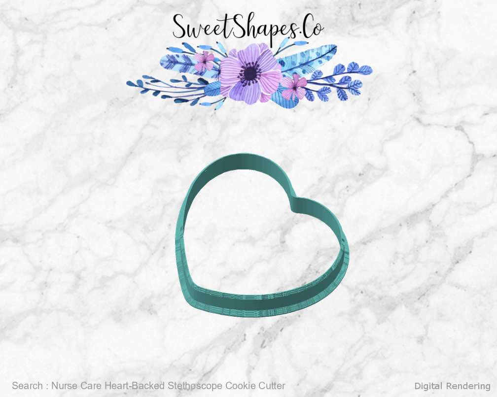 Nurse Care Heart-Backed Stethoscope Cookie Cutter — angled front view